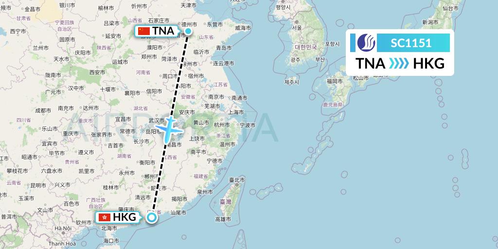 SC1151 Shandong Airlines Flight Map: Jinan to Hong Kong