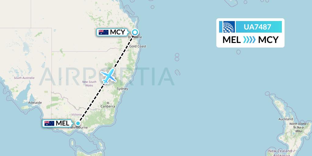 UA7487 United Airlines Flight Map: Melbourne to Sunshine Coast