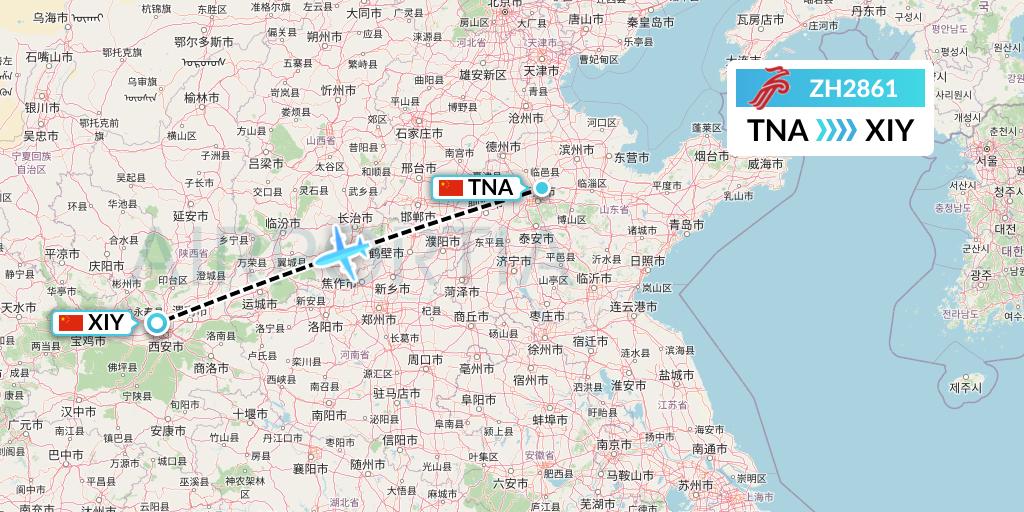 ZH2861 Shenzhen Airlines Flight Map: Jinan to Xi'an