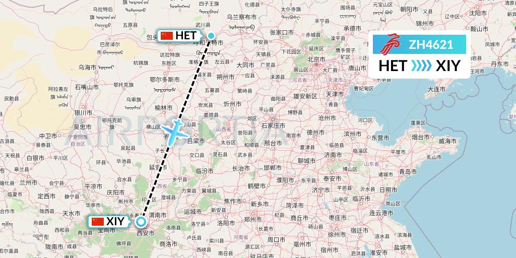 ZH4621 Shenzhen Airlines Flight Map: Hohhot to Xi'an