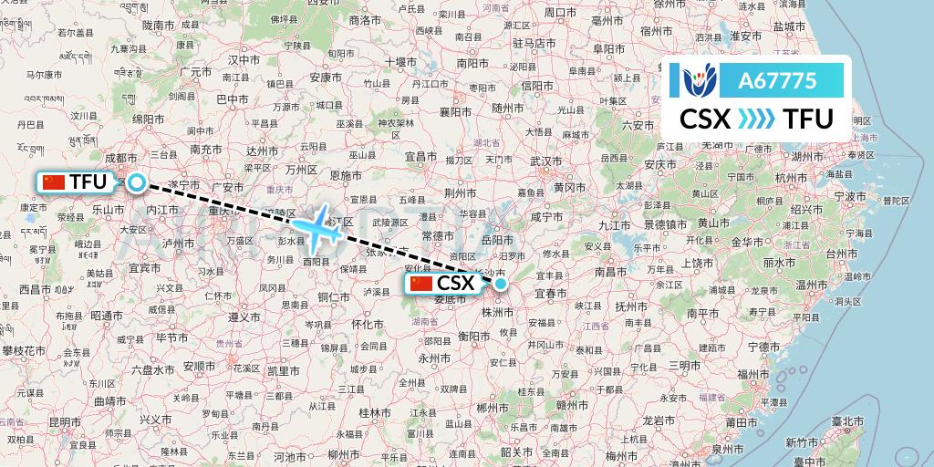 A67775 Hongtu Airlines Flight Map: Changsha to Chengdu