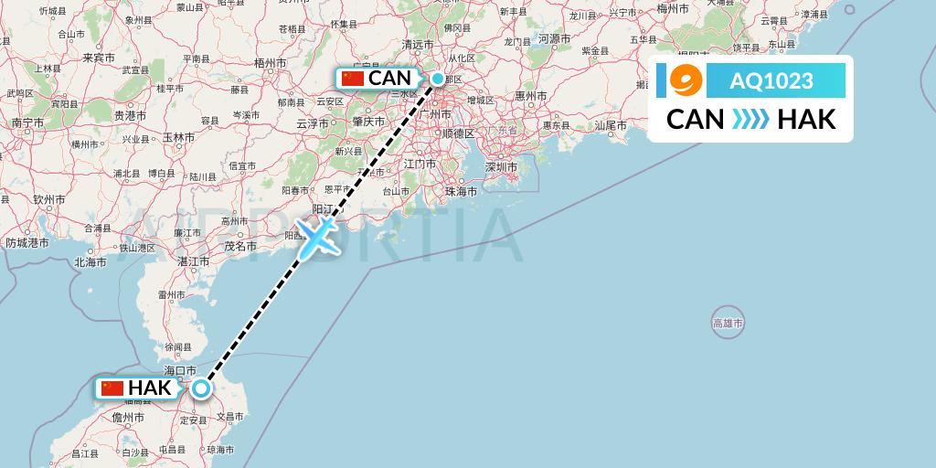 AQ1023 9 Air Flight Map: Guangzhou to Haikou