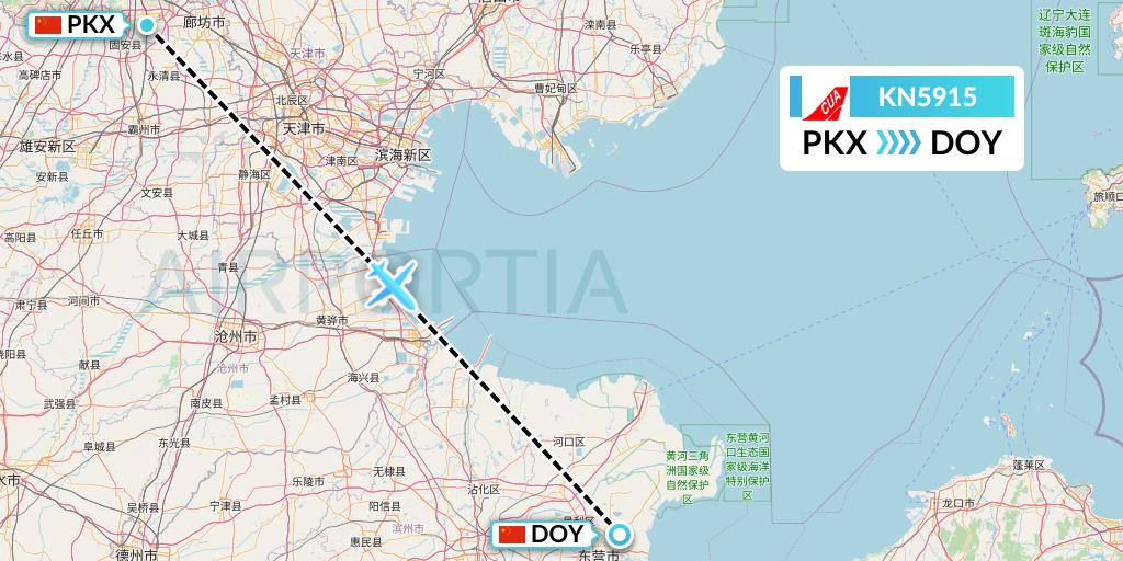 KN5915 China United Airlines Flight Map: Beijing to Dongying