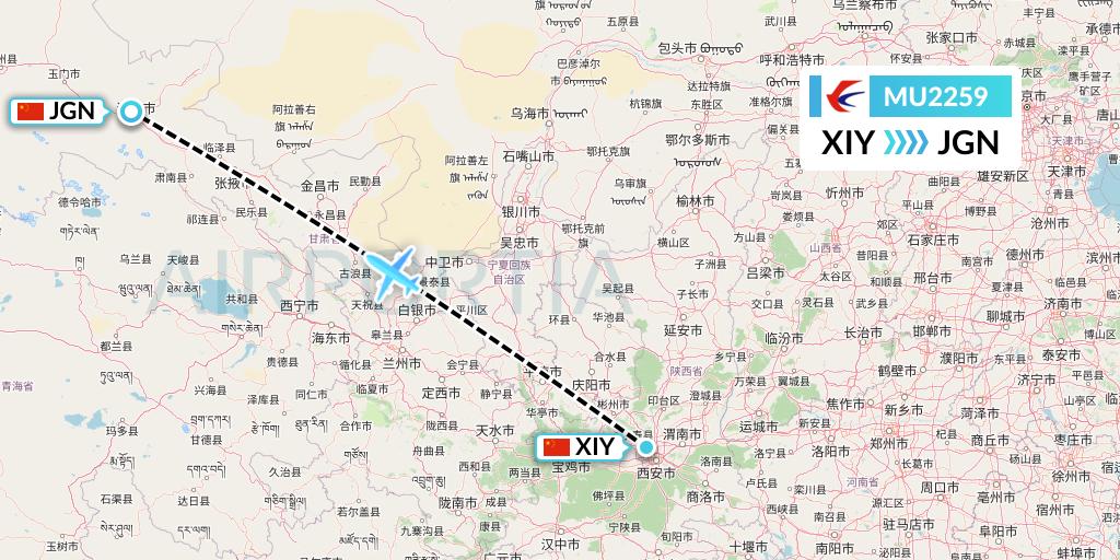 MU2259 China Eastern Airlines Flight Map: Xi'an to Jiayuguan