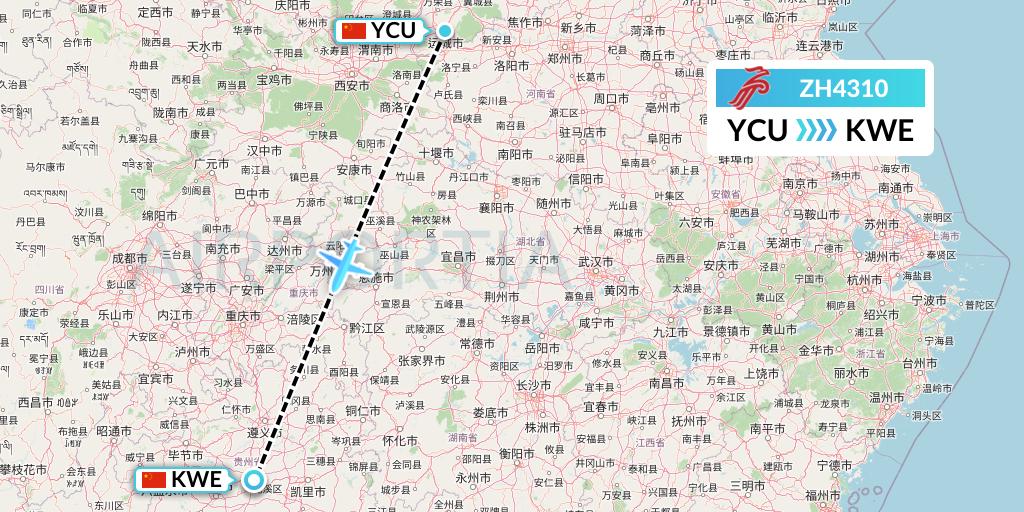 ZH4310 Shenzhen Airlines Flight Map: Yuncheng to Guiyang