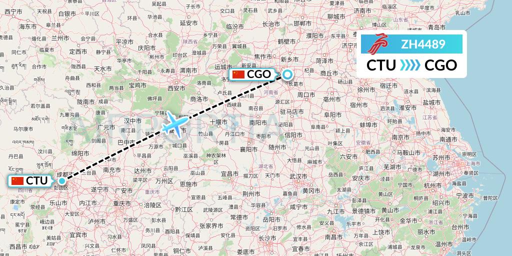 ZH4489 Shenzhen Airlines Flight Map: Chengdu to Zhengzhou