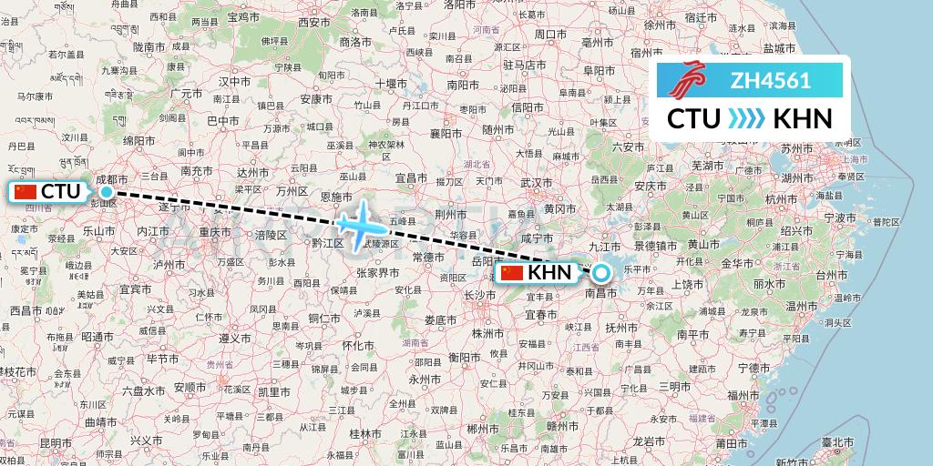 ZH4561 Shenzhen Airlines Flight Map: Chengdu to Nanchang