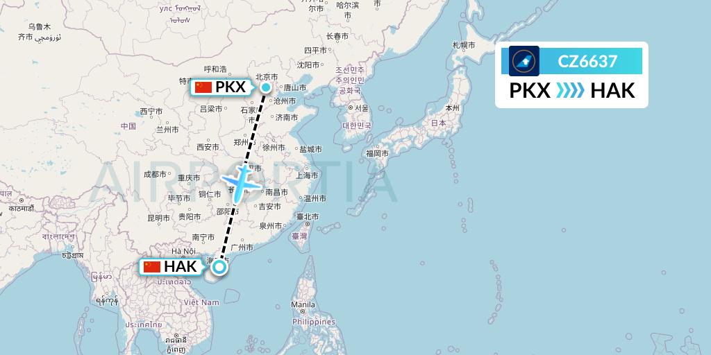 CZ6637 China Southern Airlines Flight Map: Beijing to Haikou
