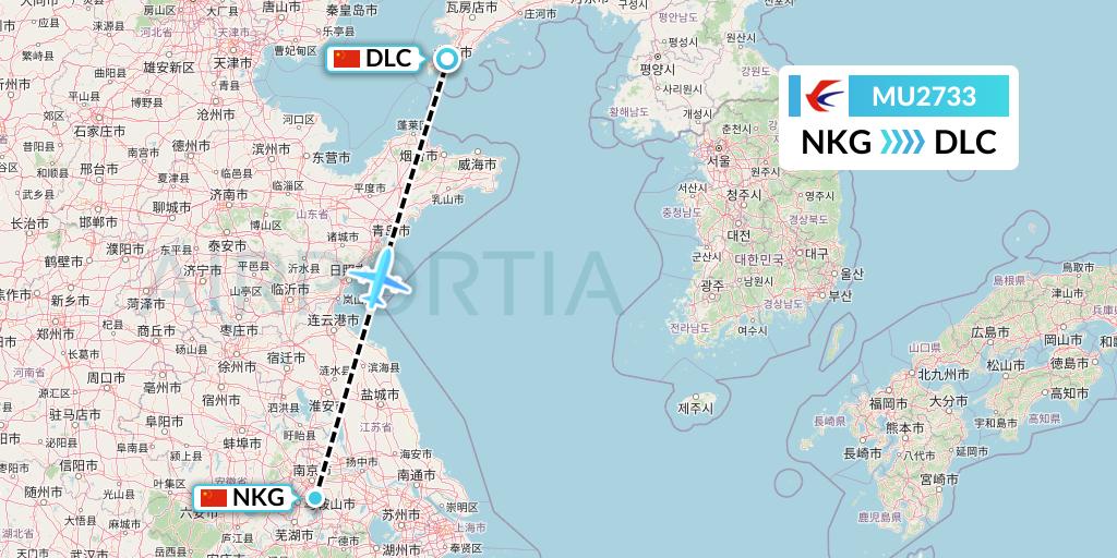 MU2733 China Eastern Airlines Flight Map: Nanjing to Dalian