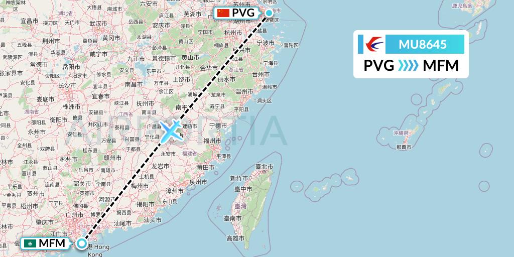 MU8645 China Eastern Airlines Flight Map: Shanghai to Macau
