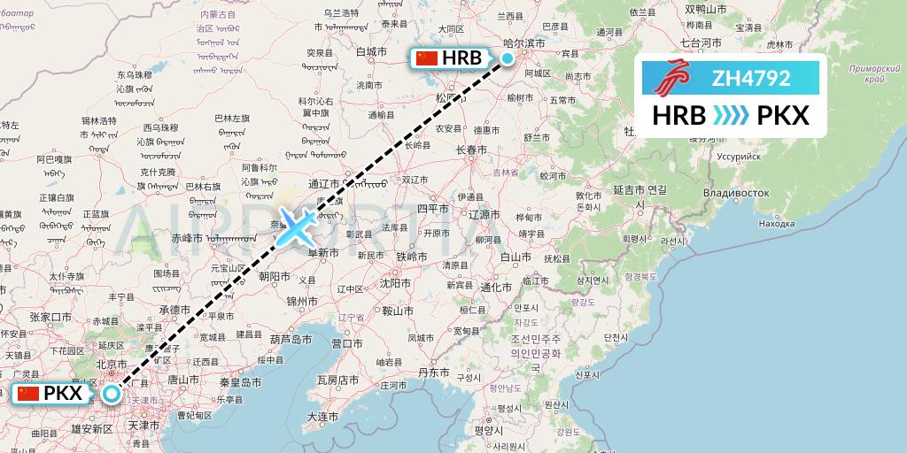 ZH4792 Shenzhen Airlines Flight Map: Harbin to Beijing