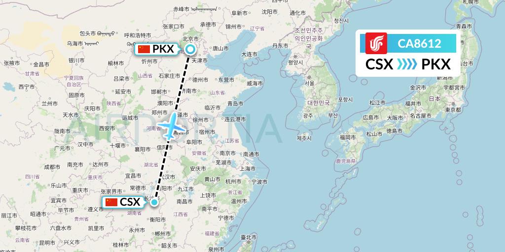 CA8612 Air China Flight Map: Changsha to Beijing