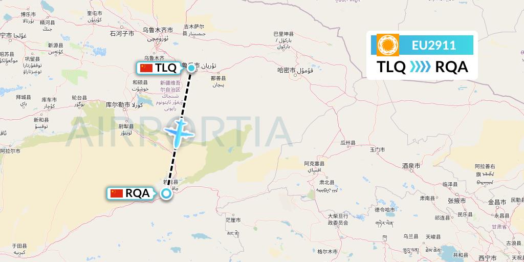 EU2911 Chengdu Airlines Flight Map: Turpan to Korla