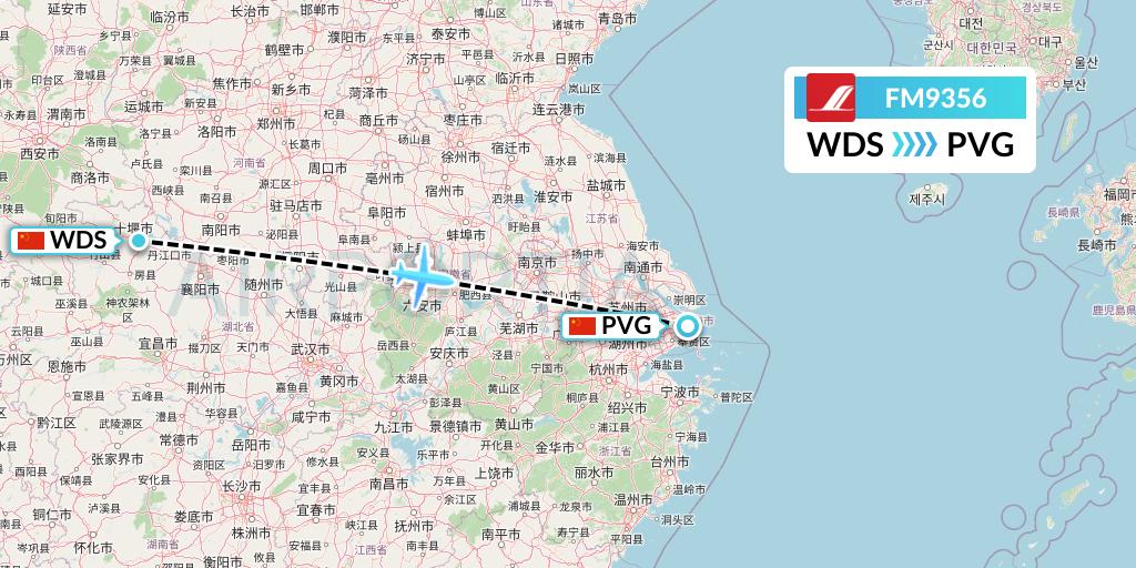 FM9356 Shanghai Airlines Flight Map: Shiyan to Shanghai