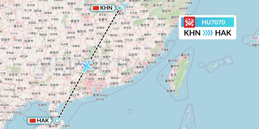 HU7070 Hainan Airlines Flight Map: Nanchang to Haikou