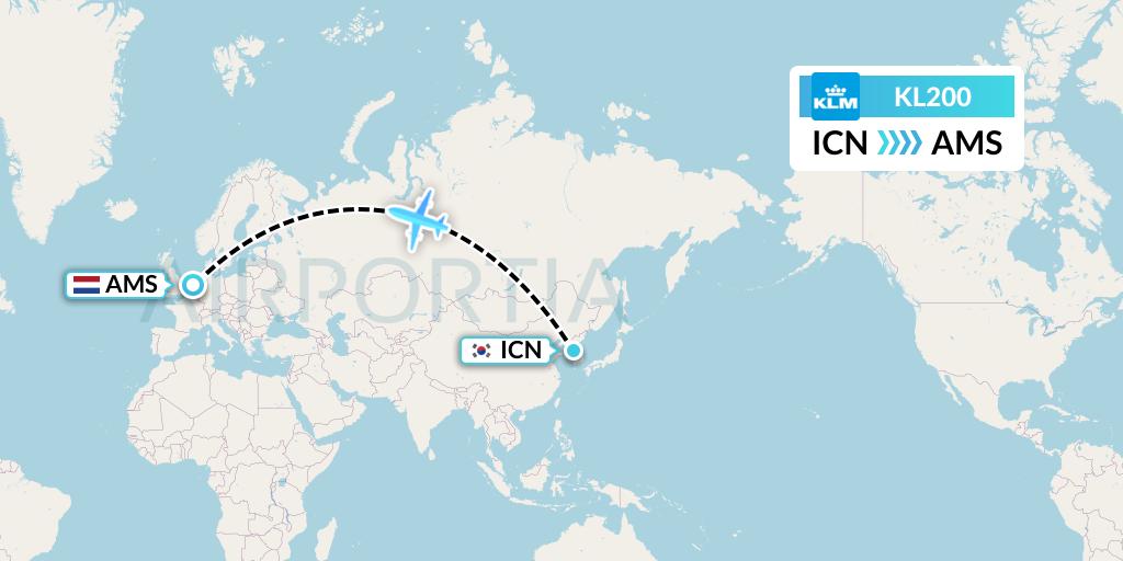 KL200 KLM Flight Map: Seoul to Amsterdam