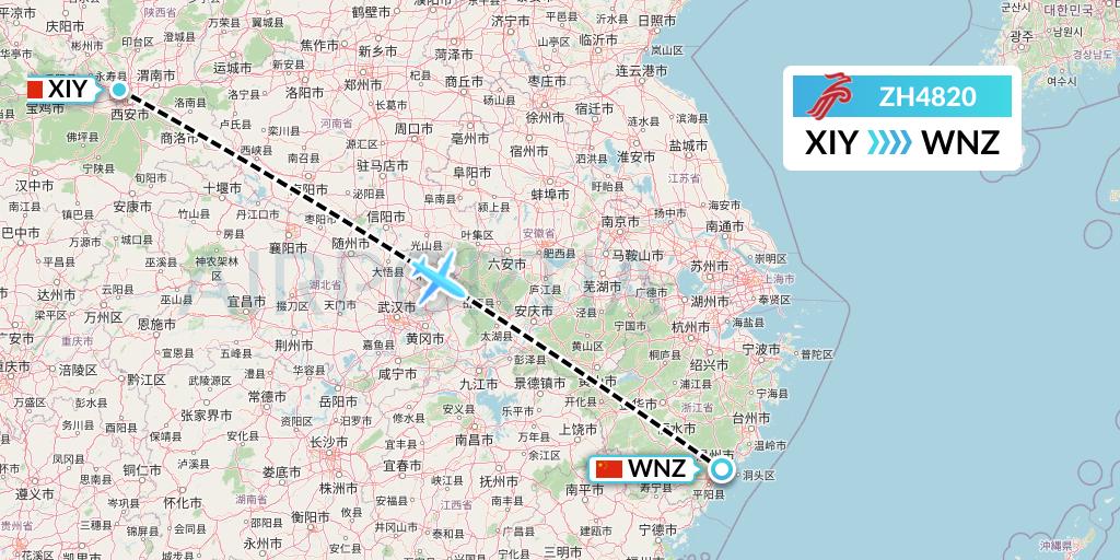 ZH4820 Shenzhen Airlines Flight Map: Xi'an to Wenzhou