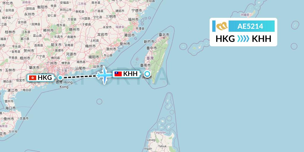 AE5214 Mandarin Airlines Flight Map: Hong Kong to Kaohsiung
