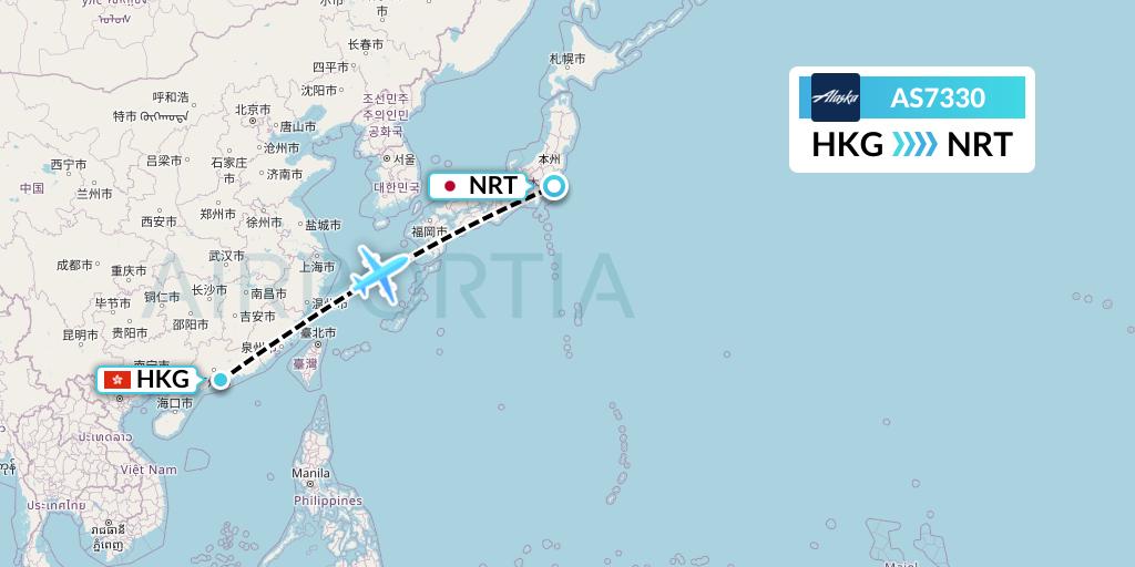 AS7330 Alaska Airlines Flight Map: Hong Kong to Tokyo