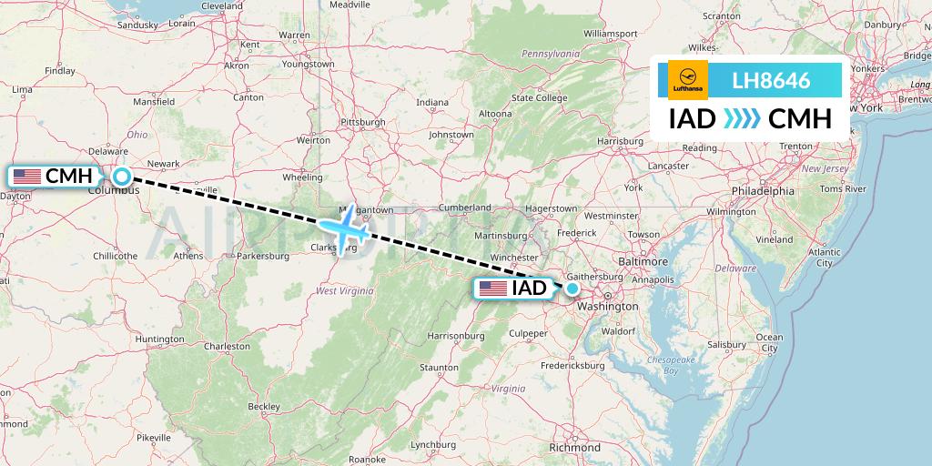 LH8646 Lufthansa Flight Map: Washington to Columbus
