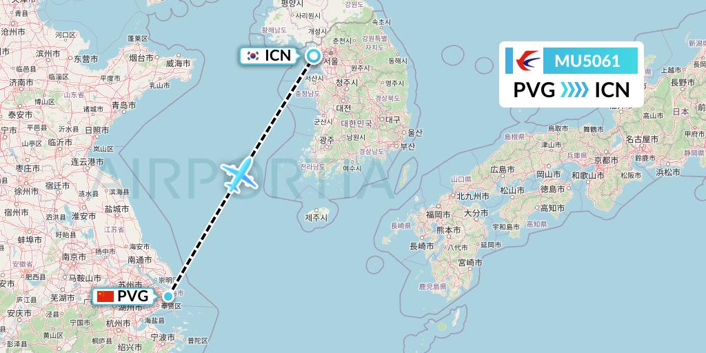 MU5061 China Eastern Airlines Flight Map: Shanghai to Seoul