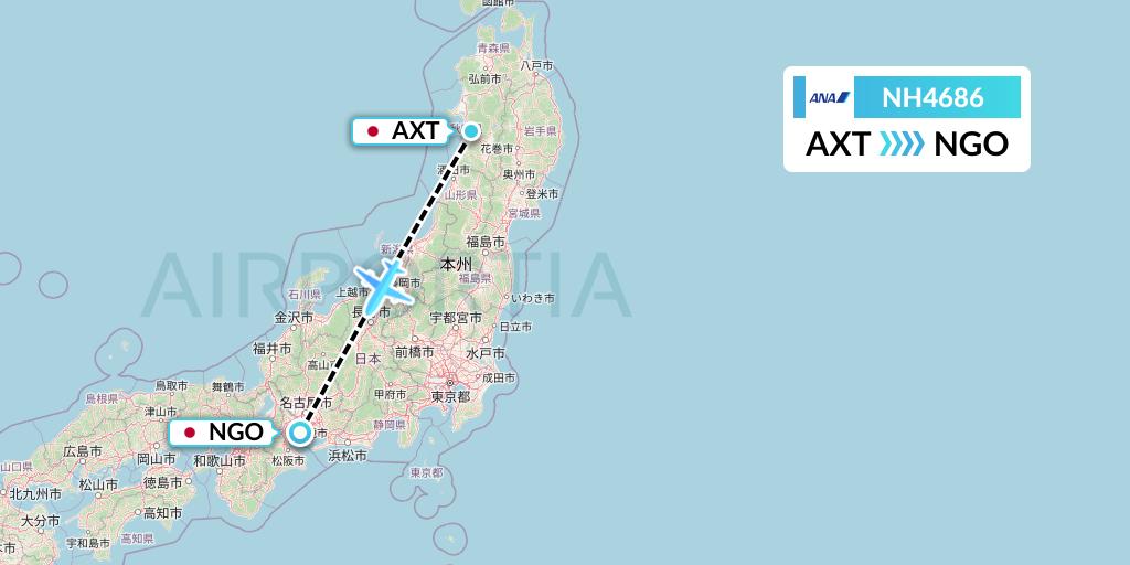 NH4686 All Nippon Airways Flight Map: Akita to Nagoya