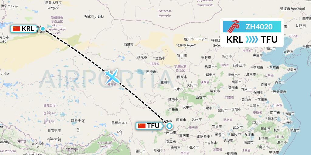 ZH4020 Shenzhen Airlines Flight Map: Korla to Chengdu