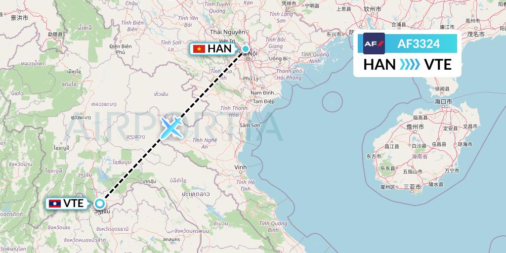 AF3324 Air France Flight Map: Hanoi to Vientiane
