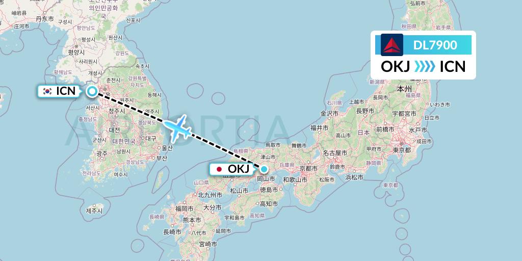 DL7900 Delta Air Lines Flight Map: Okayama to Seoul