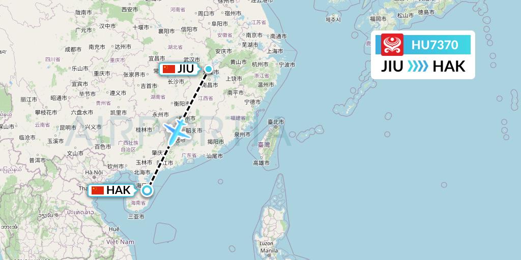 HU7370 Hainan Airlines Flight Map: Jiujiang to Haikou