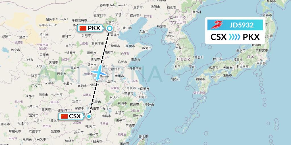 JD5932 Capital Airlines Flight Map: Changsha to Beijing