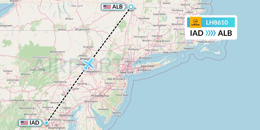 LH8610 Lufthansa Flight Map: Washington to Albany
