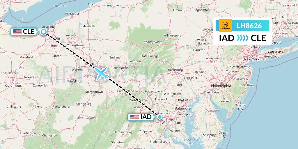 LH8626 Lufthansa Flight Map: Washington to Cleveland