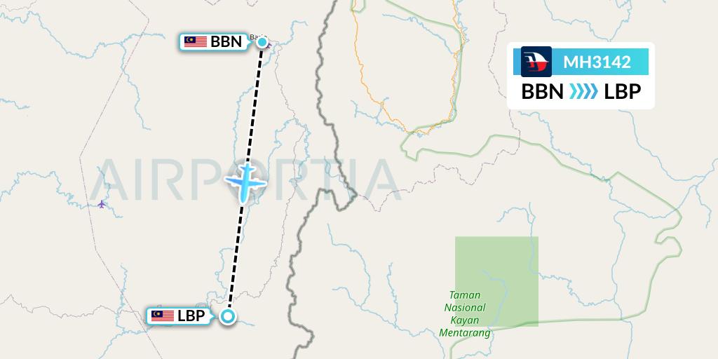 MH3142 Malaysia Airlines Flight Map: Bario to Long Banga