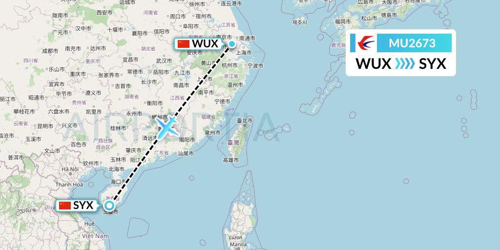 MU2673 China Eastern Airlines Flight Map: Wuxi to Sanya