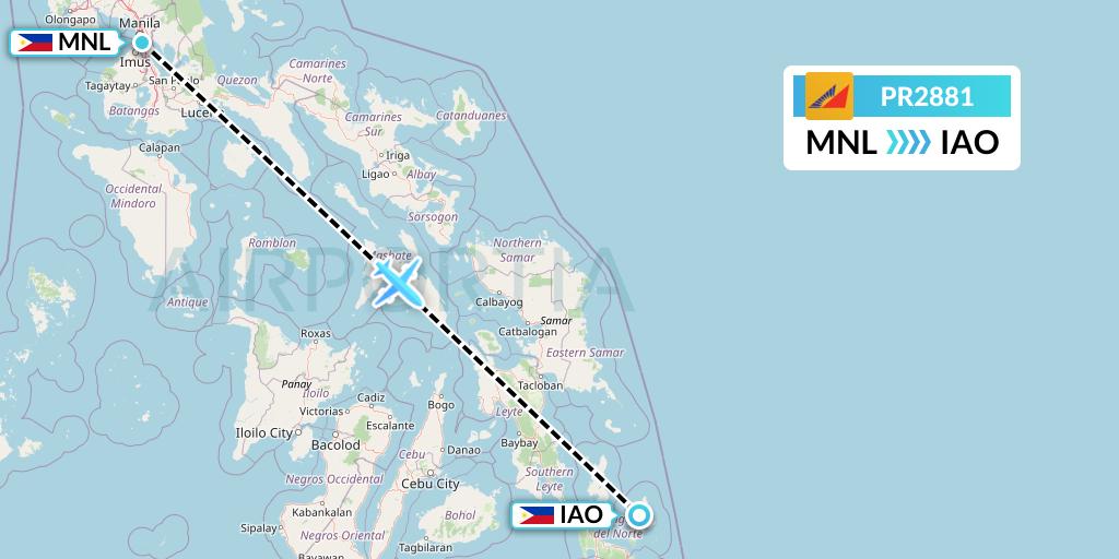 PR2881 Philippine Airlines Flight Map: Manila to Del Carmen