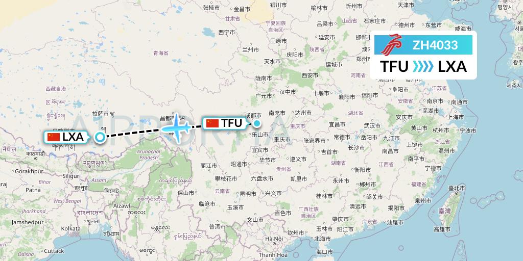 ZH4033 Shenzhen Airlines Flight Map: Chengdu to Lhasa