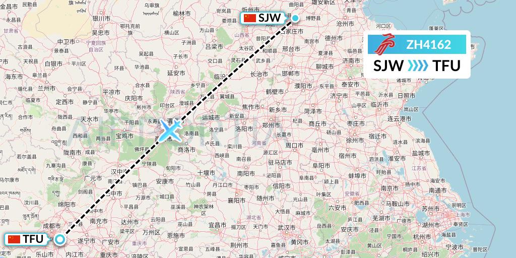 ZH4162 Shenzhen Airlines Flight Map: Shijiazhuang to Chengdu