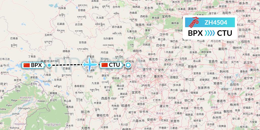 ZH4504 Shenzhen Airlines Flight Map: Bangda to Chengdu