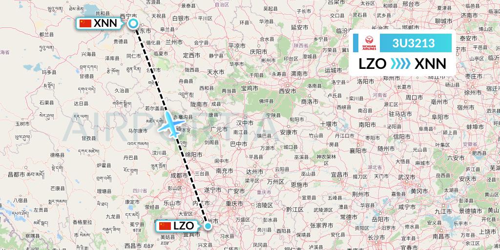 3U3213 Sichuan Airlines Flight Map: Luzhou to Xining