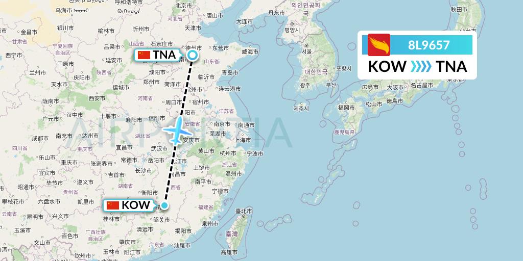 8L9657 Lucky Air Flight Map: Ganzhou to Jinan