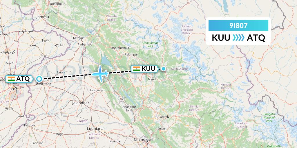 9I807 Air India Regional Flight Map: Kullu to Amritsar