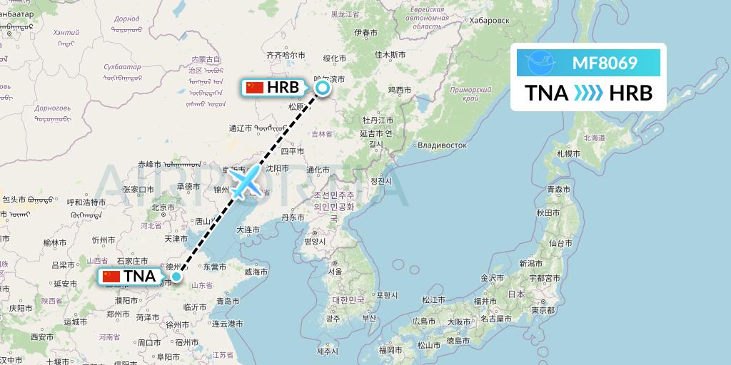 MF8069 Xiamen Airlines Flight Map: Jinan to Harbin