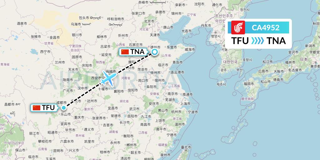 CA4952 Air China Flight Map: Chengdu to Jinan