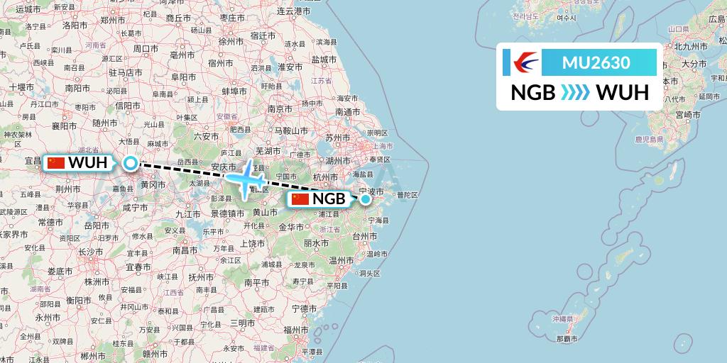 MU2630 China Eastern Airlines Flight Map: Ningbo to Wuhan