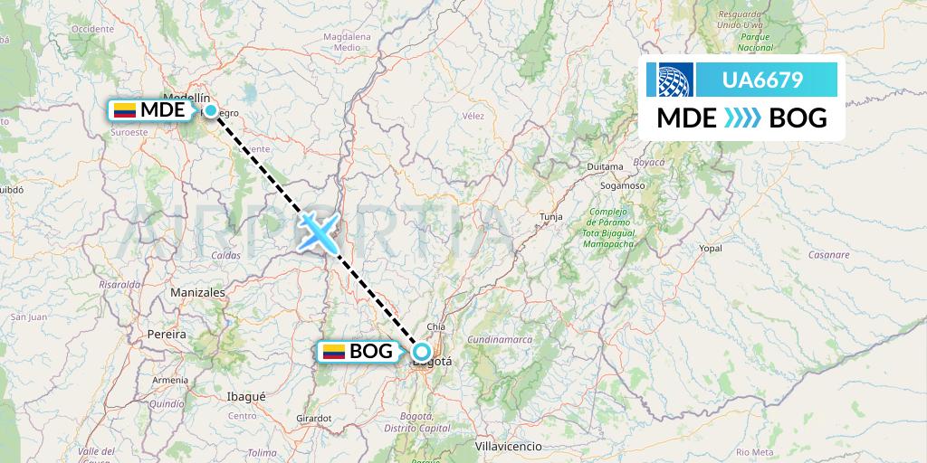 UA6679 United Airlines Flight Map: Medellin to Bogota