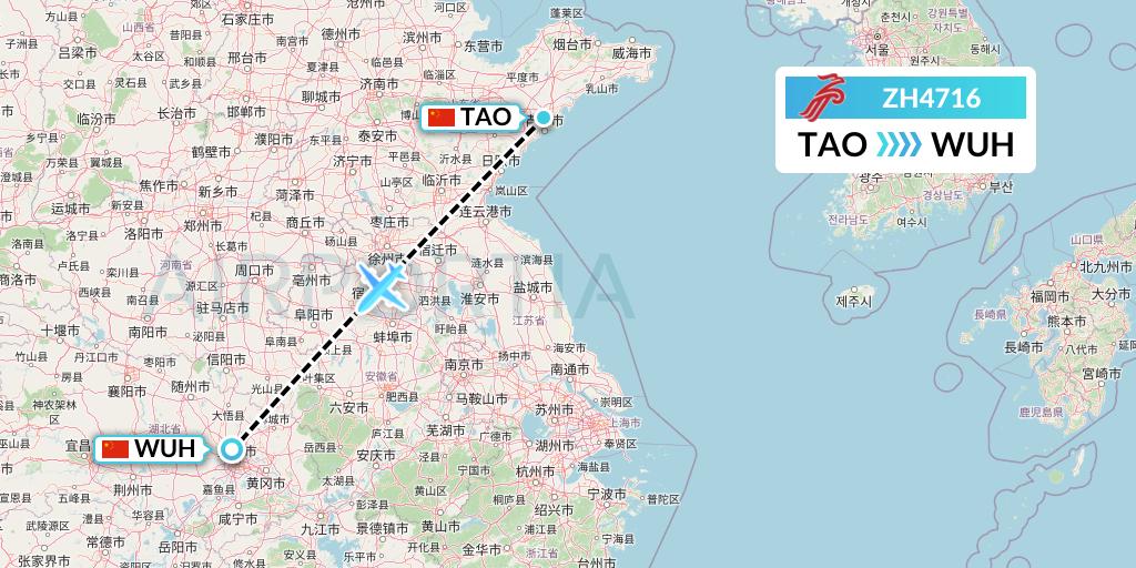 ZH4716 Shenzhen Airlines Flight Map: Qingdao to Wuhan