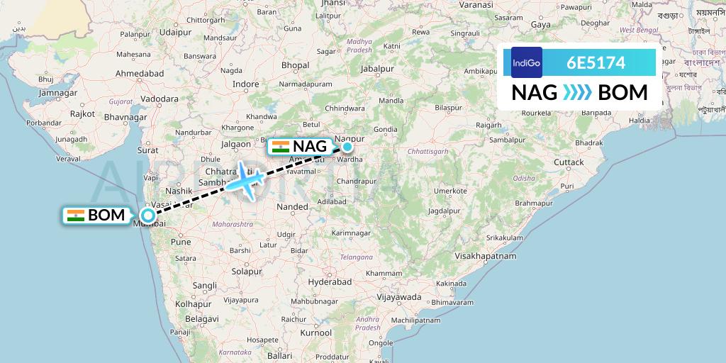 6E5174 IndiGo Airlines Flight Map: Nagpur to Mumbai