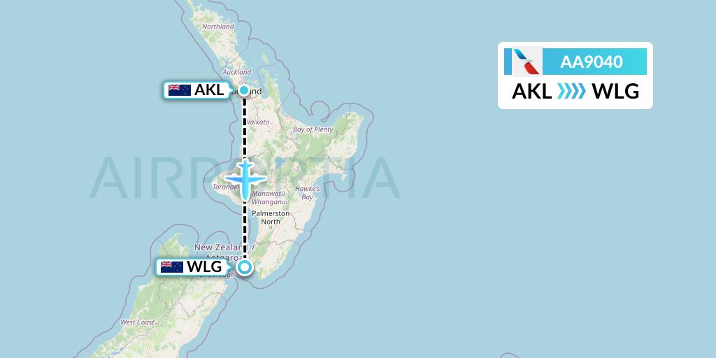 AA9040 American Airlines Flight Map: Auckland to Wellington