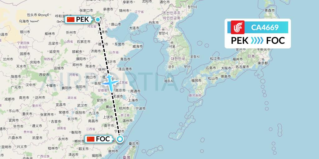 CA4669 Air China Flight Map: Beijing to Fuzhou
